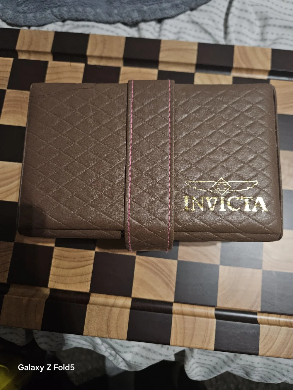 Invicta Brown Quilted Watch Case with Pink Stitching 3 Slots